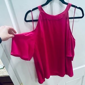 Cece By Cynthia Steffe Hot Pink Cold Shoulder Short Sleeve Swing Blouse